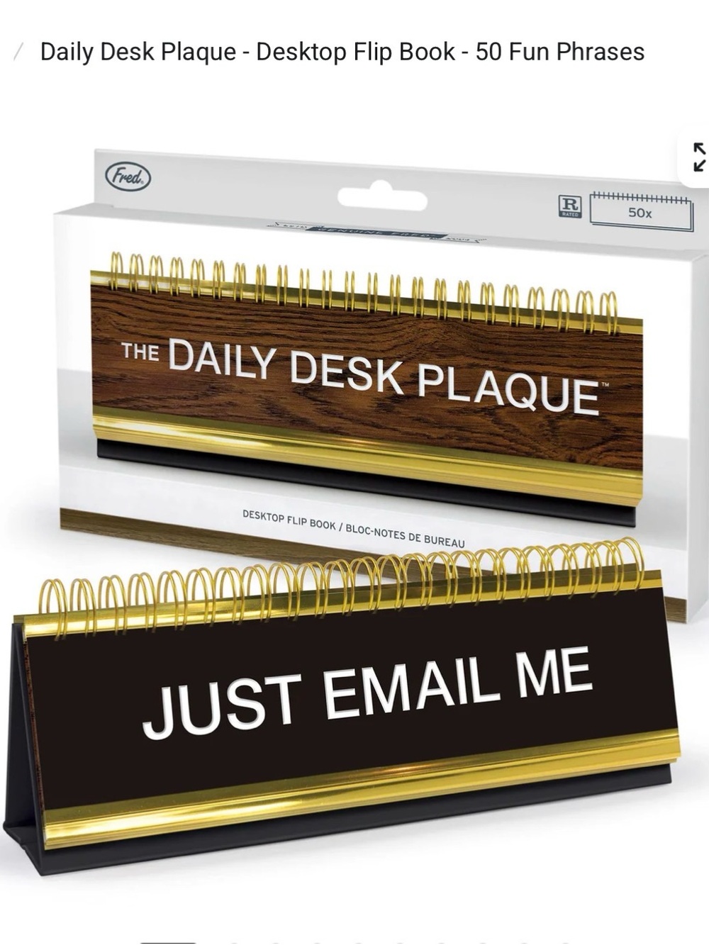 Fred Daily Desk Plaque Flip Book - Black and Gold